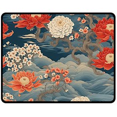 Seamless Pattern Chinoiserie Flowers Fleece Blanket (medium) by Paksenen