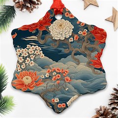 Seamless Pattern Chinoiserie Flowers Snowflake Ornament (two Sides)