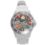 Seamless Pattern Chinoiserie Flowers Round Plastic Sport Watch (L) Front