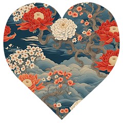 Seamless Pattern Chinoiserie Flowers Wooden Puzzle Heart by Paksenen