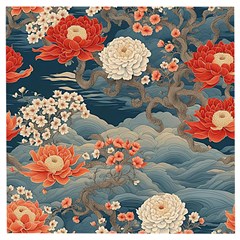 Seamless Pattern Chinoiserie Flowers Wooden Puzzle Square by Paksenen