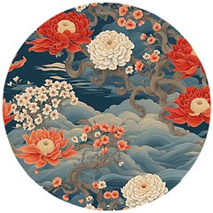 Seamless Pattern Chinoiserie Flowers Wooden Puzzle Round by Paksenen