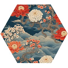 Seamless Pattern Chinoiserie Flowers Wooden Puzzle Hexagon by Paksenen