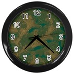 Seamless Pattern Pattern Leaves Wall Clock (Black) Front