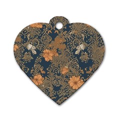 Seamless Pattern Patterns Leaves Vintage Dog Tag Heart (one Side)