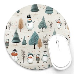 Snowman Snow Christmas Round Mousepad