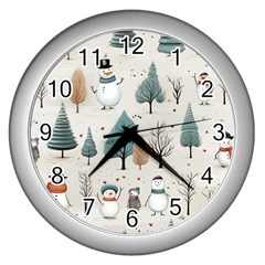 Snowman Snow Christmas Wall Clock (silver)