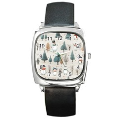 Snowman Snow Christmas Square Metal Watch