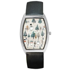 Snowman Snow Christmas Barrel Style Metal Watch