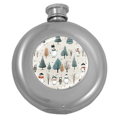 Snowman Snow Christmas Round Hip Flask (5 Oz)