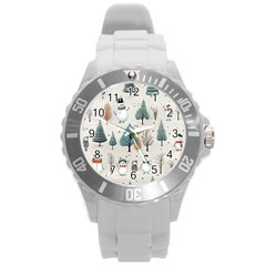 Snowman Snow Christmas Round Plastic Sport Watch (l)