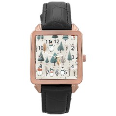 Snowman Snow Christmas Rose Gold Leather Watch 