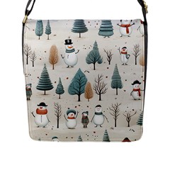 Snowman Snow Christmas Flap Closure Messenger Bag (l)