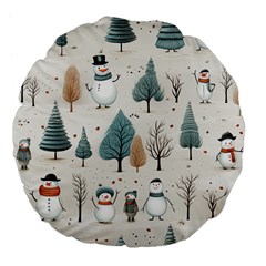 Snowman Snow Christmas Large 18  Premium Flano Round Cushions