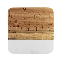 Snowman Snow Christmas Marble Wood Coaster (square)