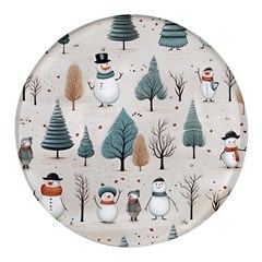 Snowman Snow Christmas Round Glass Fridge Magnet (4 Pack)