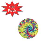 Fractal Spiral Abstract Background Vortex Yellow 1  Mini Buttons (100 Pack)  by Ket1n9