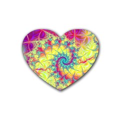 Fractal Spiral Abstract Background Vortex Yellow Rubber Coaster (heart) by Ket1n9