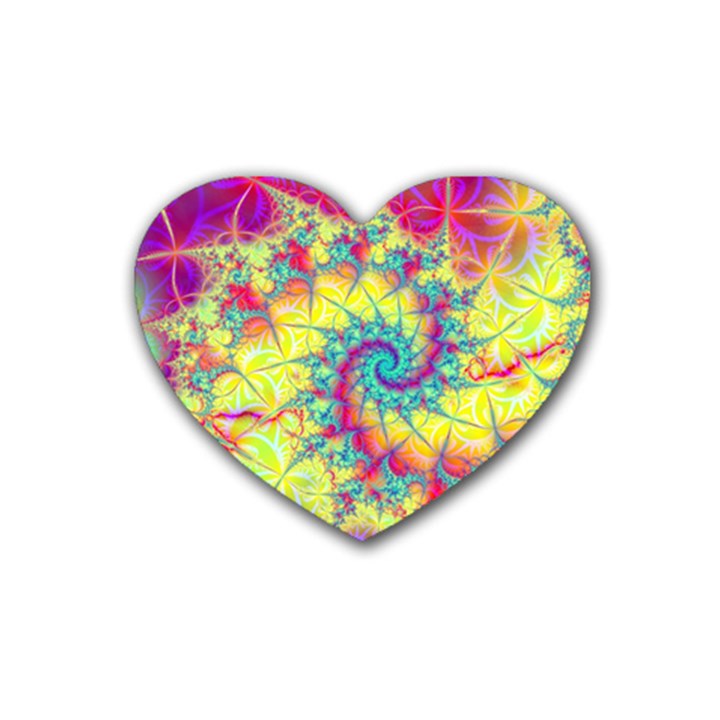 Fractal Spiral Abstract Background Vortex Yellow Rubber Heart Coaster (4 pack)