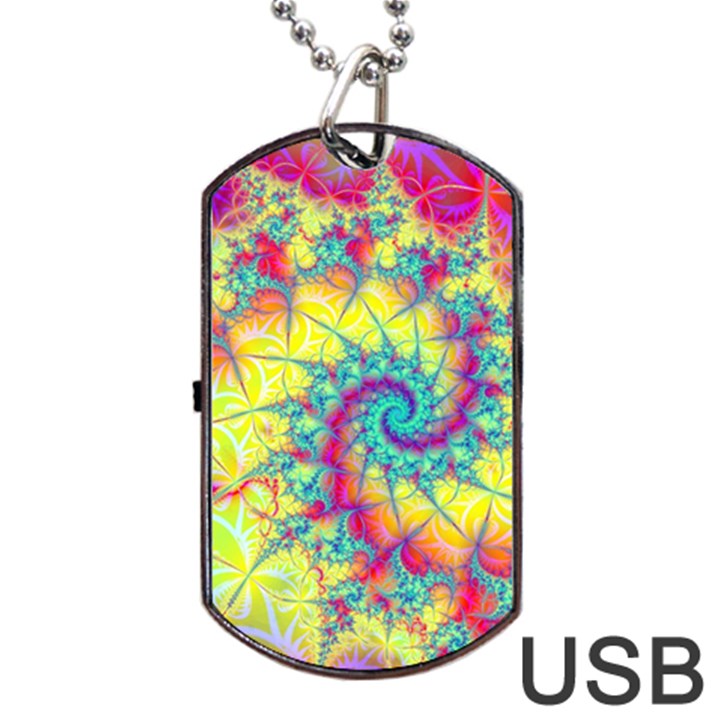 Fractal Spiral Abstract Background Vortex Yellow Dog Tag USB Flash (One Side)