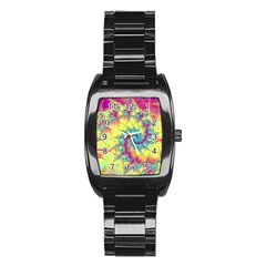 Fractal Spiral Abstract Background Vortex Yellow Stainless Steel Barrel Watch