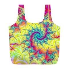 Fractal Spiral Abstract Background Vortex Yellow Full Print Recycle Bag (l)