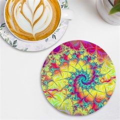 Fractal Spiral Abstract Background Vortex Yellow Uv Print Round Tile Coaster by Ket1n9