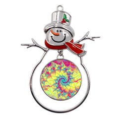 Fractal Spiral Abstract Background Vortex Yellow Metal Snowman Ornament