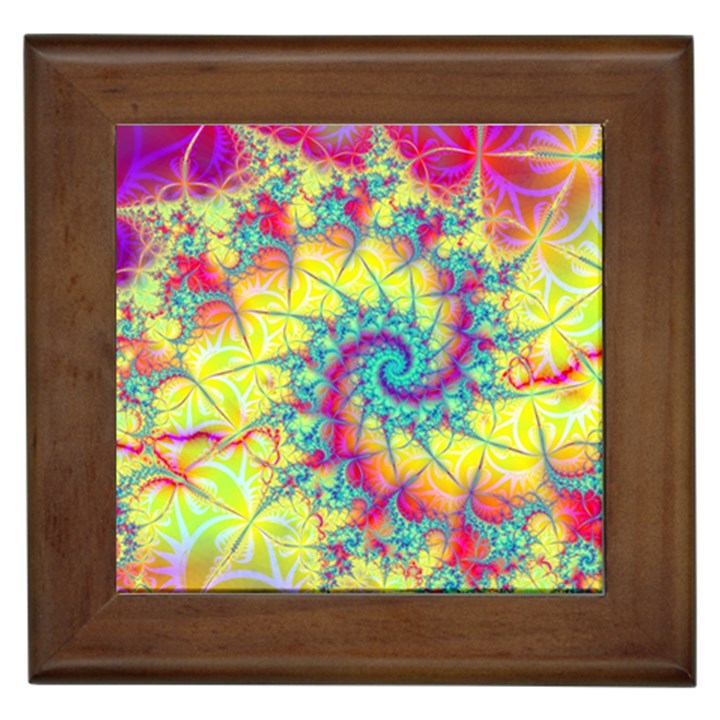 Fractal Spiral Abstract Background Vortex Yellow Framed Tile