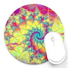 Fractal Spiral Abstract Background Vortex Yellow Round Mousepad