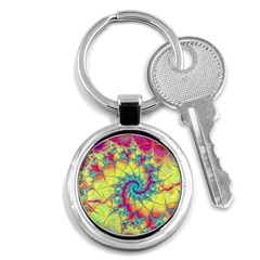 Fractal Spiral Abstract Background Vortex Yellow Key Chain (round)