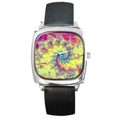 Fractal Spiral Abstract Background Vortex Yellow Square Metal Watch by Ket1n9