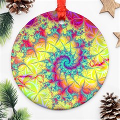 Fractal Spiral Abstract Background Vortex Yellow Round Ornament (two Sides) by Ket1n9