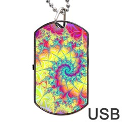 Fractal Spiral Abstract Background Vortex Yellow Dog Tag Usb Flash (one Side)