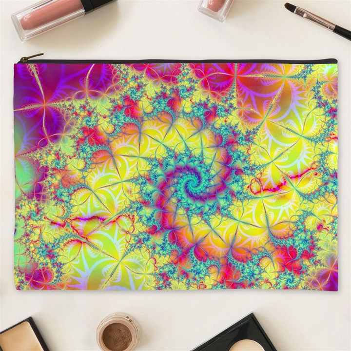 Fractal Spiral Abstract Background Vortex Yellow Cosmetic Bag (XXXL)