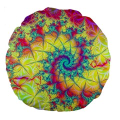 Fractal Spiral Abstract Background Vortex Yellow Large 18  Premium Round Cushions