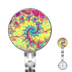 Fractal Spiral Abstract Background Vortex Yellow Stainless Steel Nurses Watch by Ket1n9