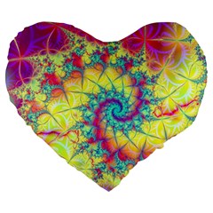 Fractal Spiral Abstract Background Vortex Yellow Large 19  Premium Flano Heart Shape Cushions