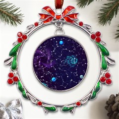 Realistic Night Sky Poster With Constellations Metal X mas Wreath Ribbon Ornament by Ket1n9