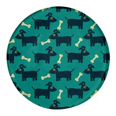 Happy Dogs Animals Pattern Round Glass Fridge Magnet (4 Pack) by Ket1n9