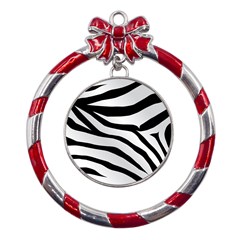 White Tiger Skin Metal Red Ribbon Round Ornament by Ket1n9