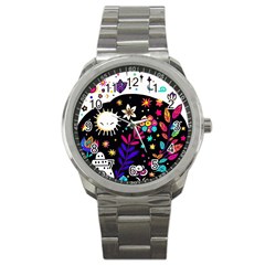 Rainbow Fun Cute Minimal Doodle Sport Metal Watch by Bedest