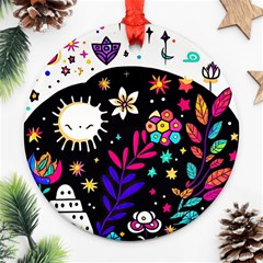 Rainbow Fun Cute Minimal Doodle Round Ornament (two Sides)