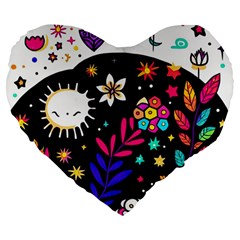 Rainbow Fun Cute Minimal Doodle Large 19  Premium Heart Shape Cushions by Bedest