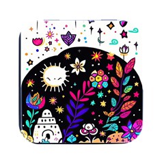 Rainbow Fun Cute Minimal Doodle Square Metal Box (black) by Bedest