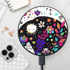 Rainbow Fun Cute Minimal Doodle Wireless Fast Charger(black) by Bedest