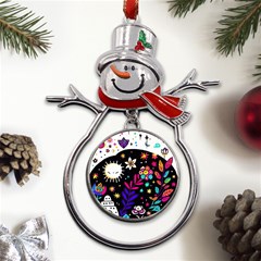 Rainbow Fun Cute Minimal Doodle Metal Snowman Ornament by Bedest