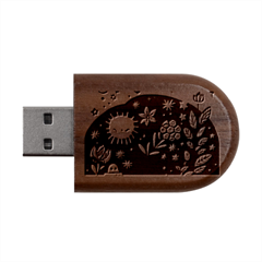 Rainbow Fun Cute Minimal Doodle Wood Oval Usb Flash Drive