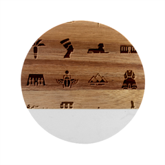 Egyptian Flat Style Icons Marble Wood Coaster (round)