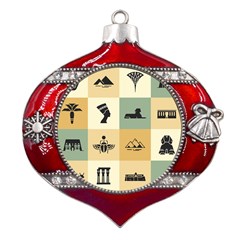 Egyptian Flat Style Icons Metal Snowflake And Bell Red Ornament